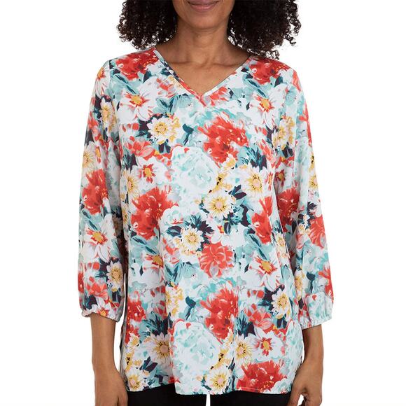 NWT Mario Serrani Women's Floral Print V-Neck Tunic Blouse - Picture 1 of 6